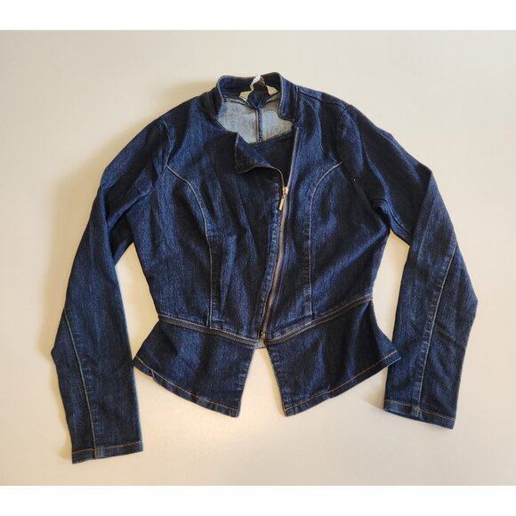 Nicki Minaj Denim Jean Jacket Fitted Blue Zippered Womens Size Medium - Picture 2 of 14